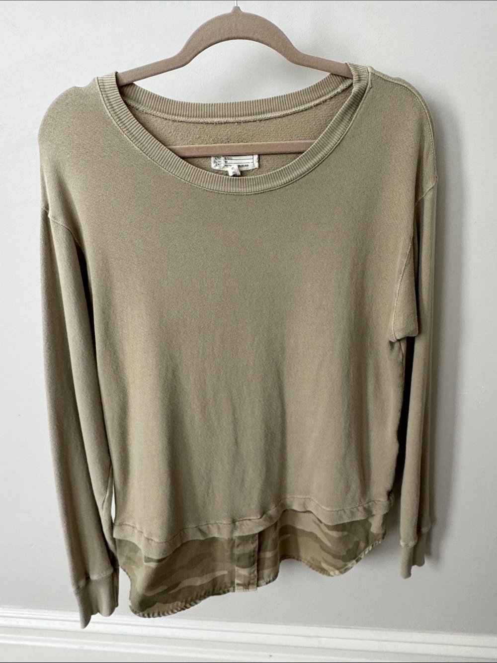 Current/Elliott Olive Layered Hem Long-Sleeve Sweatshirt Sz 1